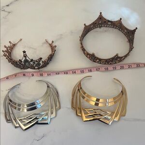 Gold and Silver Layered Metal Collar and  crowns set of 4- Women Accessories